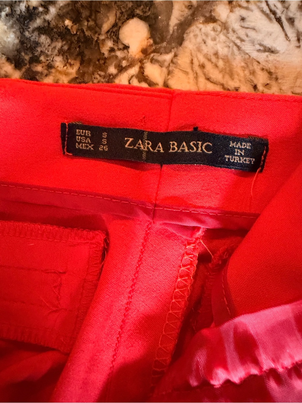 Zara pants, bright coral red, side zip and back pockets, straight leg, Sz Small - Picture 6 of 14